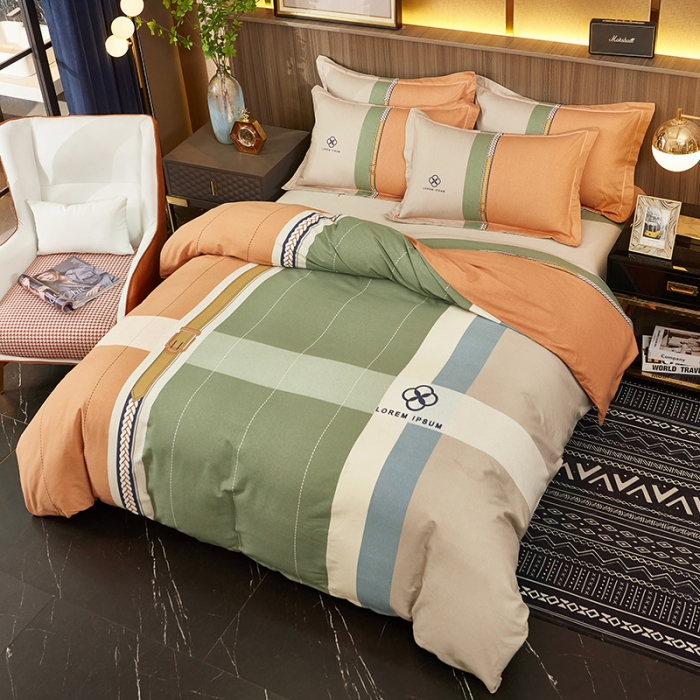 91家纺网 家纺一手货源 找家纺 雲归梦2021全棉大版生态磨毛四件套格条花型第1批 如梦令