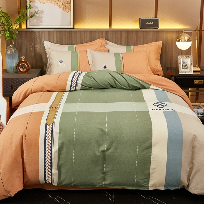 91家纺网 家纺一手货源 找家纺 雲归梦2021全棉大版生态磨毛四件套格条花型第1批 如梦令