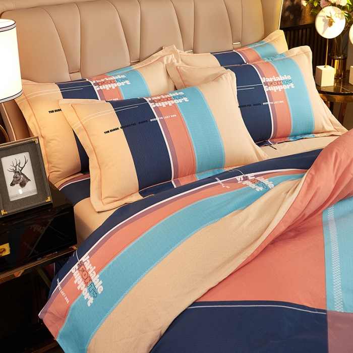 91家纺网 家纺一手货源 找家纺 雲归梦2021全棉大版生态磨毛四件套格条花型第1批 瑞芙丽