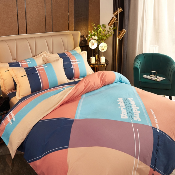 91家纺网 家纺一手货源 找家纺 雲归梦2021全棉大版生态磨毛四件套格条花型第1批 瑞芙丽