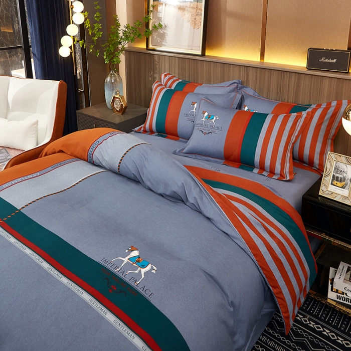 91家纺网 家纺一手货源 找家纺 雲归梦2021全棉大版生态磨毛四件套格条花型第1批 塞尔马