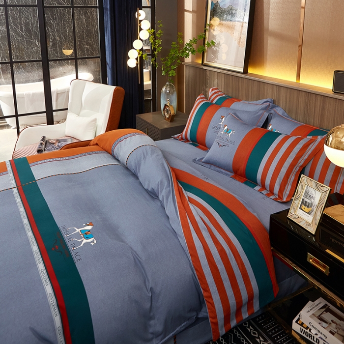 91家纺网 家纺一手货源 找家纺 雲归梦2021全棉大版生态磨毛四件套格条花型第1批 塞尔马