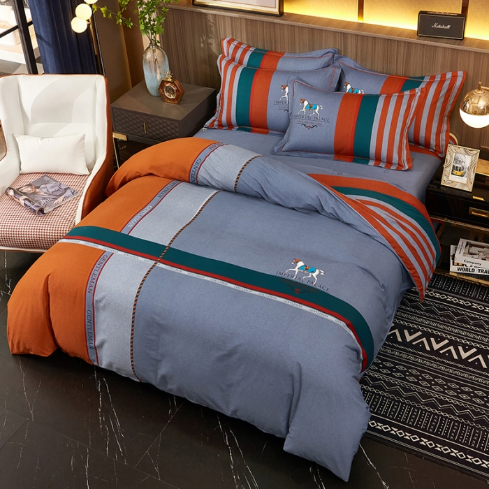 91家纺网 家纺一手货源 找家纺 雲归梦2021全棉大版生态磨毛四件套格条花型第1批 塞尔马