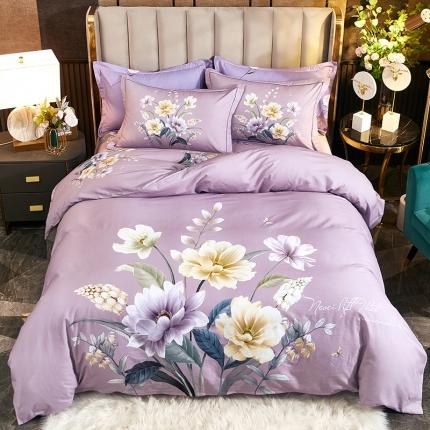 91家纺网 家纺一手货源 找家纺 雲归梦2021全棉大版生态磨毛四件套花卉花型第1批 翡翠罗浮