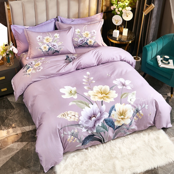 91家纺网 家纺一手货源 找家纺 雲归梦2021全棉大版生态磨毛四件套花卉花型第1批 翡翠罗浮