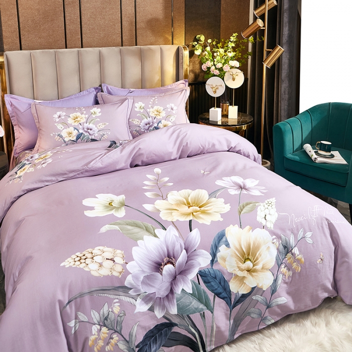 91家纺网 家纺一手货源 找家纺 雲归梦2021全棉大版生态磨毛四件套花卉花型第1批 翡翠罗浮