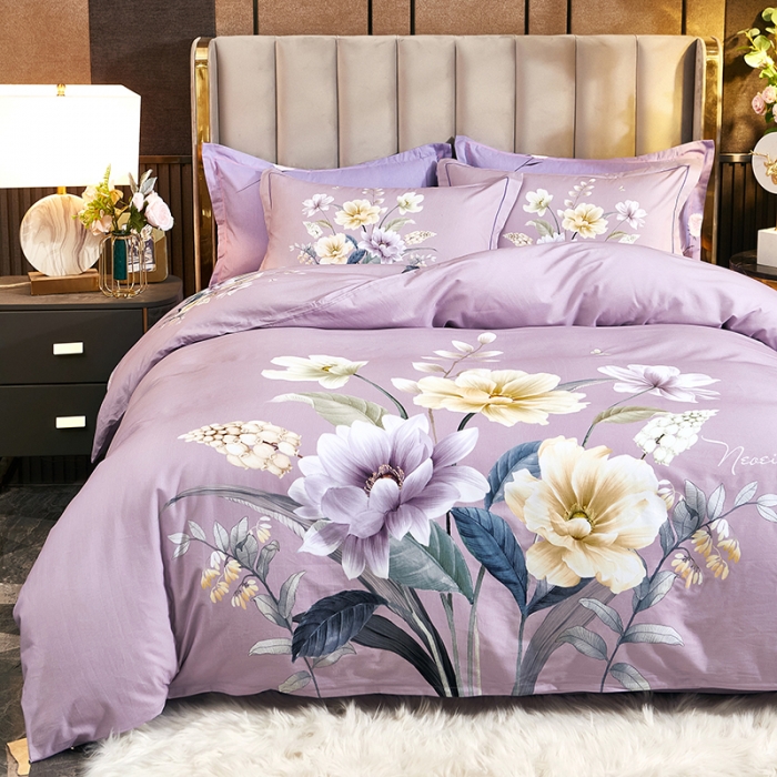 91家纺网 家纺一手货源 找家纺 雲归梦2021全棉大版生态磨毛四件套花卉花型第1批 翡翠罗浮