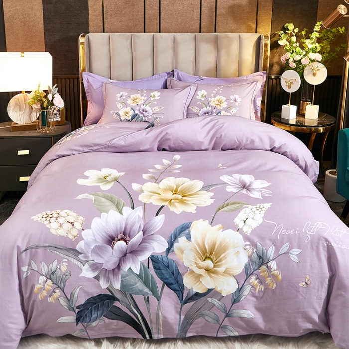 91家纺网 家纺一手货源 找家纺 雲归梦2021全棉大版生态磨毛四件套花卉花型第1批 翡翠罗浮