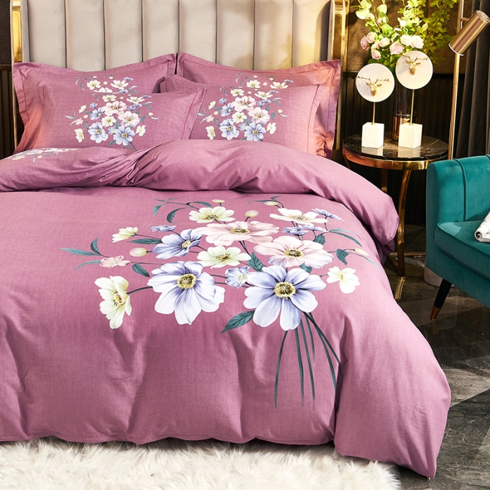 91家纺网 家纺一手货源 找家纺 雲归梦2021全棉大版生态磨毛四件套花卉花型第1批 风铃花语