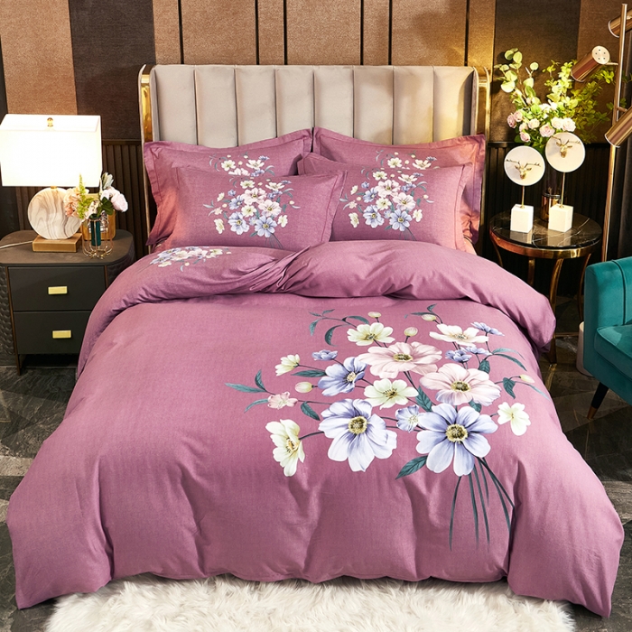 91家纺网 家纺一手货源 找家纺 雲归梦2021全棉大版生态磨毛四件套花卉花型第1批 风铃花语