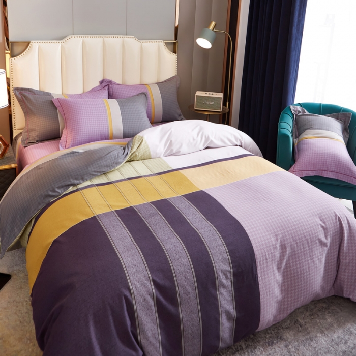 91家纺网 家纺一手货源 找家纺 雲归梦2021全棉大版生态磨毛四件套格条花型第1批 索力托