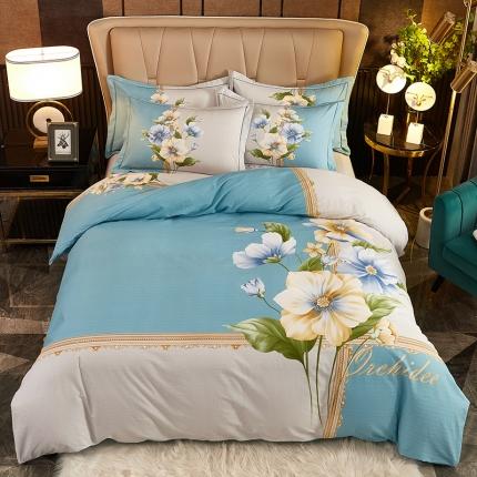 91家纺网 家纺一手货源 找家纺 雲归梦2021全棉大版生态磨毛四件套花卉花型第1批 古奈绿