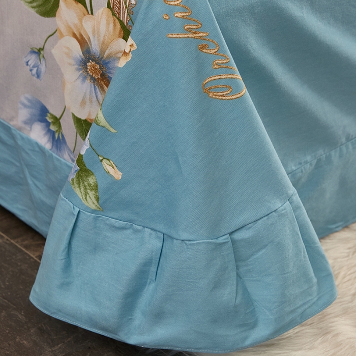 91家纺网 家纺一手货源 找家纺 雲归梦2021全棉大版生态磨毛四件套花卉花型第1批 古奈绿