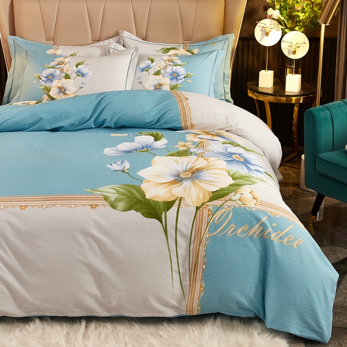 91家纺网 家纺一手货源 找家纺 雲归梦2021全棉大版生态磨毛四件套花卉花型第1批 古奈绿