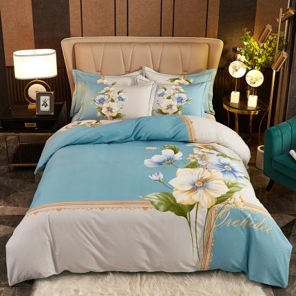 雲归梦2021全棉大版生态磨毛四件套花卉花型第1批 古奈绿