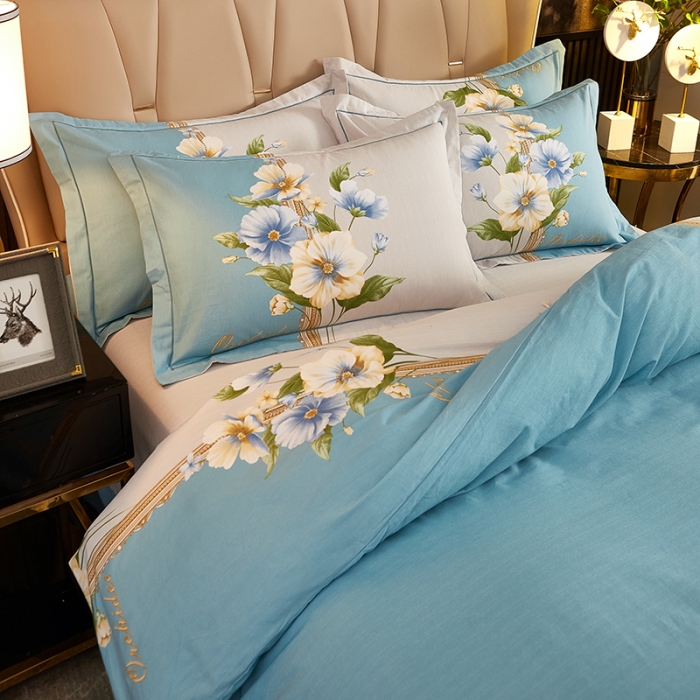 91家纺网 家纺一手货源 找家纺 雲归梦2021全棉大版生态磨毛四件套花卉花型第1批 古奈绿