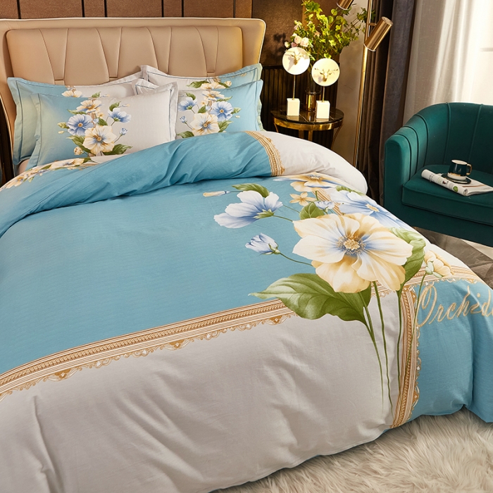 91家纺网 家纺一手货源 找家纺 雲归梦2021全棉大版生态磨毛四件套花卉花型第1批 古奈绿