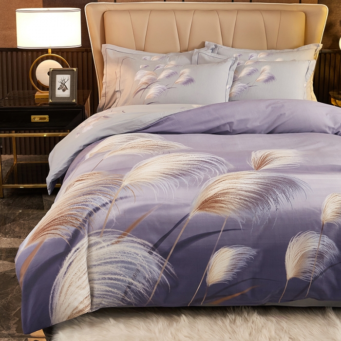 91家纺网 家纺一手货源 找家纺 雲归梦2021全棉大版生态磨毛四件套花卉花型第1批红尘烟雨紫