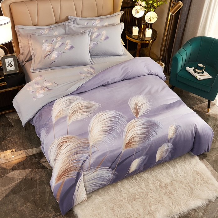 91家纺网 家纺一手货源 找家纺 雲归梦2021全棉大版生态磨毛四件套花卉花型第1批红尘烟雨紫