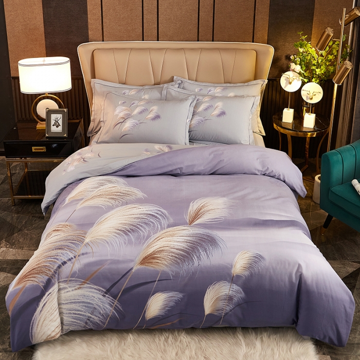 91家纺网 家纺一手货源 找家纺 雲归梦2021全棉大版生态磨毛四件套花卉花型第1批红尘烟雨紫