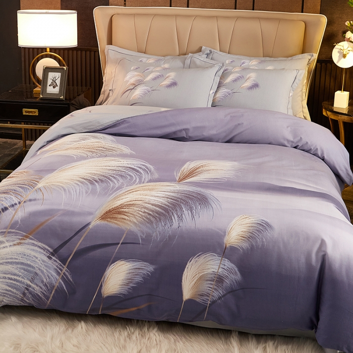 91家纺网 家纺一手货源 找家纺 雲归梦2021全棉大版生态磨毛四件套花卉花型第1批红尘烟雨紫