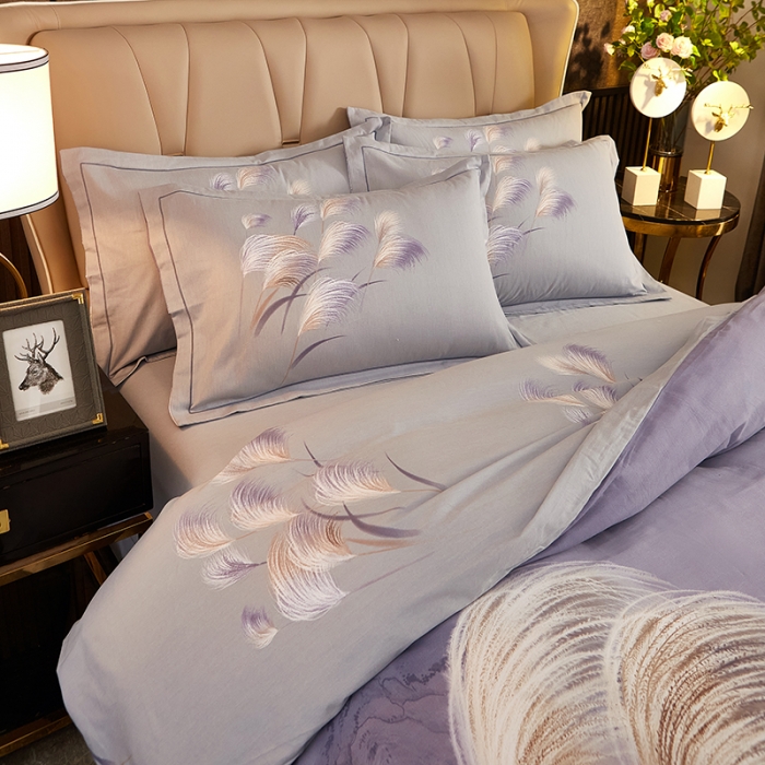 91家纺网 家纺一手货源 找家纺 雲归梦2021全棉大版生态磨毛四件套花卉花型第1批红尘烟雨紫