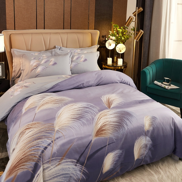 91家纺网 家纺一手货源 找家纺 雲归梦2021全棉大版生态磨毛四件套花卉花型第1批红尘烟雨紫