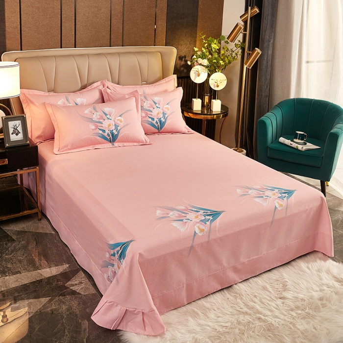 91家纺网 家纺一手货源 找家纺 雲归梦2021全棉大版生态磨毛四件套花卉花型第1批 花满枝粉