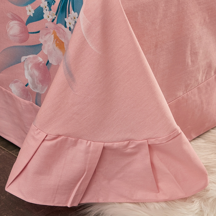 91家纺网 家纺一手货源 找家纺 雲归梦2021全棉大版生态磨毛四件套花卉花型第1批 花满枝粉