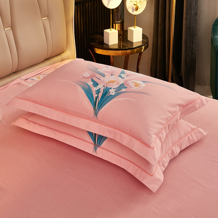 91家纺网 家纺一手货源 找家纺 雲归梦2021全棉大版生态磨毛四件套花卉花型第1批 花满枝粉