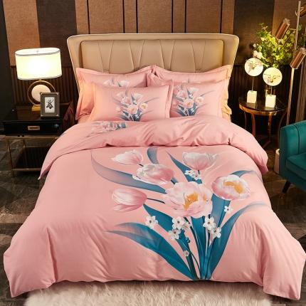 雲归梦2021全棉大版生态磨毛四件套花卉花型第1批 花满枝粉