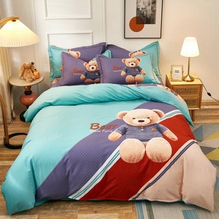 91家纺网 家纺一手货源 找家纺 雲归梦2021全棉大版生态磨毛四件套卡通花型第1批 宝贝熊绿