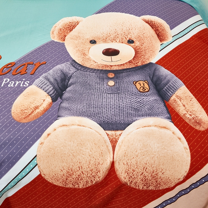 91家纺网 家纺一手货源 找家纺 雲归梦2021全棉大版生态磨毛四件套卡通花型第1批 宝贝熊绿