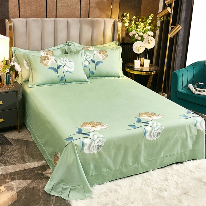 91家纺网 家纺一手货源 找家纺 雲归梦2021全棉大版生态磨毛四件套花卉花型第1批花梦絮语绿