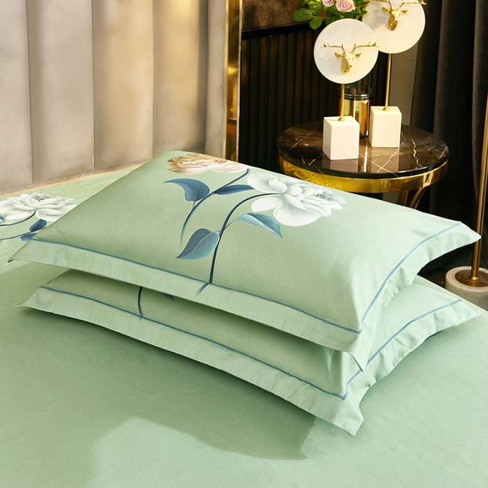 91家纺网 家纺一手货源 找家纺 雲归梦2021全棉大版生态磨毛四件套花卉花型第1批花梦絮语绿