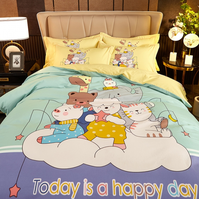 91家纺网 家纺一手货源 找家纺 雲归梦2021全棉大版生态磨毛四件套卡通花型第1批 动物世界