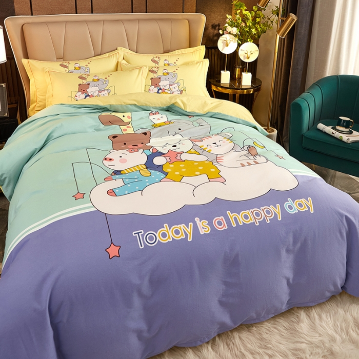 91家纺网 家纺一手货源 找家纺 雲归梦2021全棉大版生态磨毛四件套卡通花型第1批 动物世界