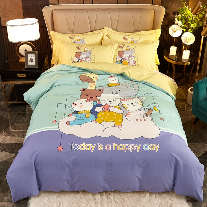 91家纺网 家纺一手货源 找家纺 雲归梦2021全棉大版生态磨毛四件套卡通花型第1批 动物世界