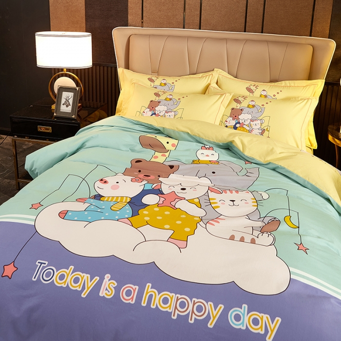 91家纺网 家纺一手货源 找家纺 雲归梦2021全棉大版生态磨毛四件套卡通花型第1批 动物世界