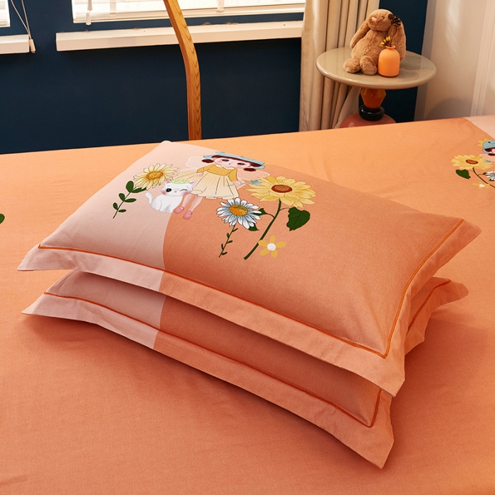 91家纺网 家纺一手货源 找家纺 雲归梦2021全棉大版生态磨毛四件套卡通花型第1批花季女孩桔