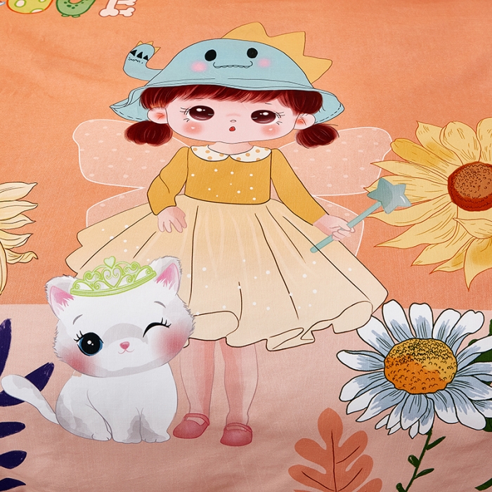 91家纺网 家纺一手货源 找家纺 雲归梦2021全棉大版生态磨毛四件套卡通花型第1批花季女孩桔