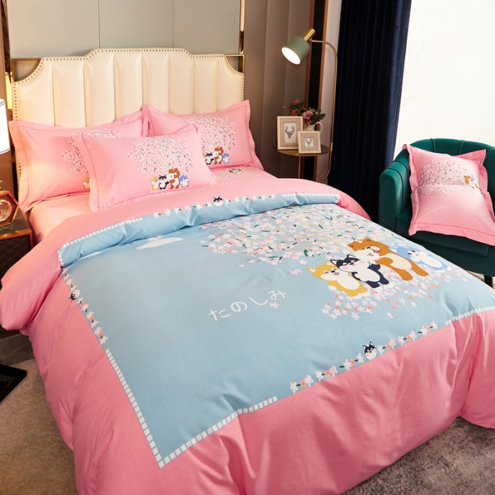 91家纺网 家纺一手货源 找家纺 雲归梦2021全棉大版生态磨毛四件套卡通花型第1批 欢乐一家