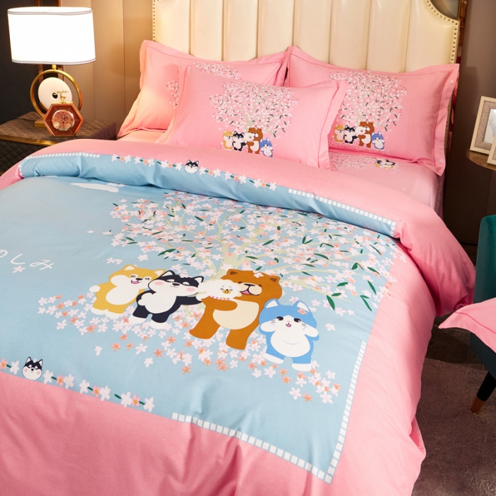 91家纺网 家纺一手货源 找家纺 雲归梦2021全棉大版生态磨毛四件套卡通花型第1批 欢乐一家