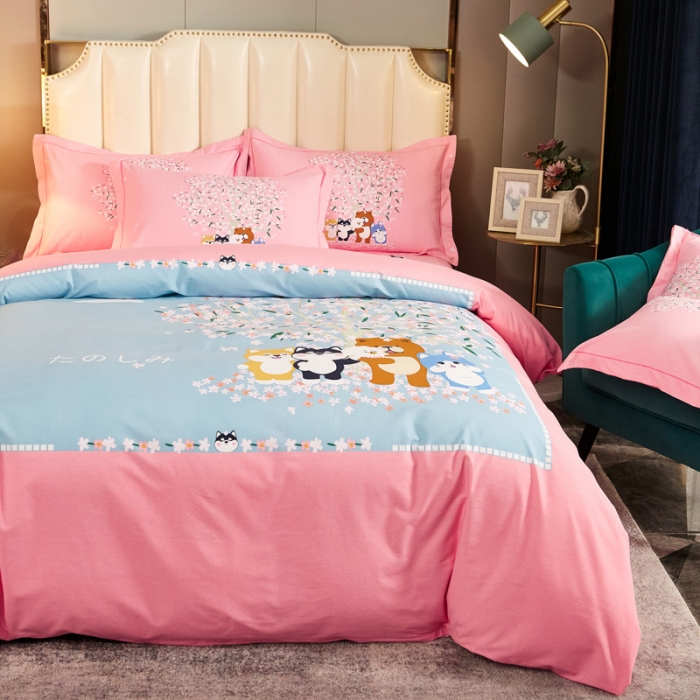 91家纺网 家纺一手货源 找家纺 雲归梦2021全棉大版生态磨毛四件套卡通花型第1批 欢乐一家