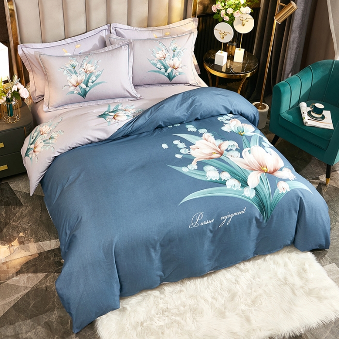 91家纺网 家纺一手货源 找家纺 雲归梦2021全棉大版生态磨毛四件套花卉花型第1批花影寻香兰