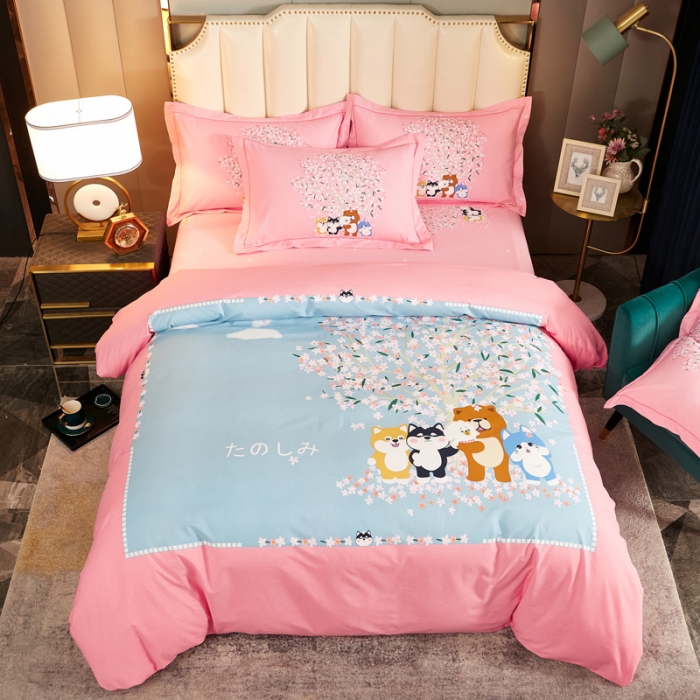 91家纺网 家纺一手货源 找家纺 雲归梦2021全棉大版生态磨毛四件套卡通花型第1批 欢乐一家