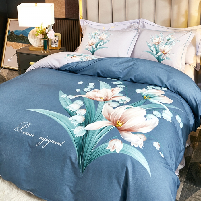 91家纺网 家纺一手货源 找家纺 雲归梦2021全棉大版生态磨毛四件套花卉花型第1批花影寻香兰