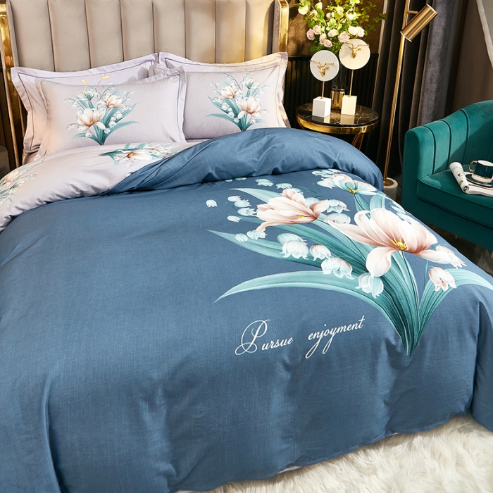 91家纺网 家纺一手货源 找家纺 雲归梦2021全棉大版生态磨毛四件套花卉花型第1批花影寻香兰