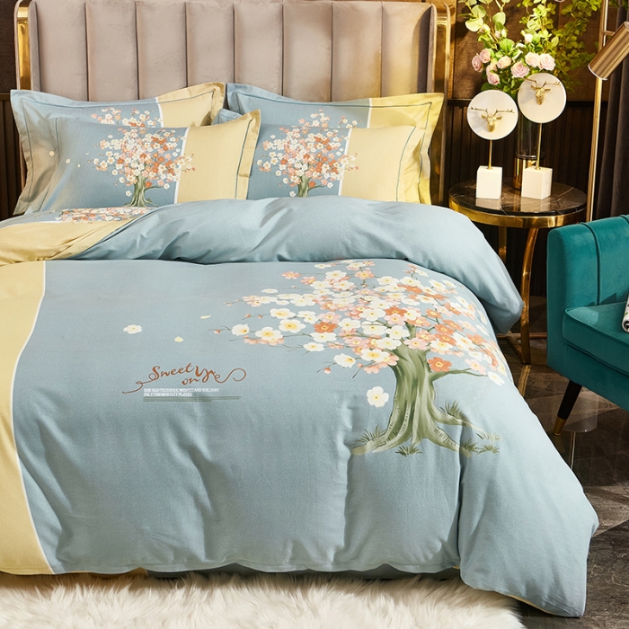 91家纺网 家纺一手货源 找家纺 雲归梦2021全棉大版生态磨毛四件套花卉花型第1批 花语妙恋