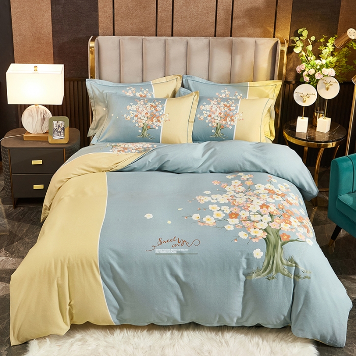 91家纺网 家纺一手货源 找家纺 雲归梦2021全棉大版生态磨毛四件套花卉花型第1批 花语妙恋